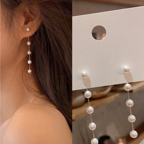 Faux pearl dangle earrings delicate - Picture 1 of 3